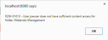 Screenshot indicating user does not have security to copy selected content to the targeted folder.